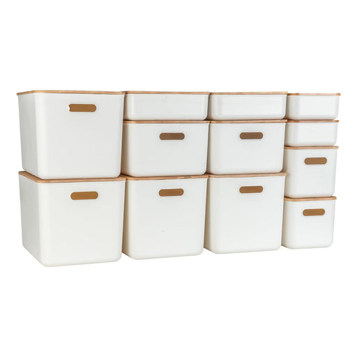 White Storage Container with Bamboo Lid 12 Pack - Little Label Co - Storage & Organization - bundle, Value Packs